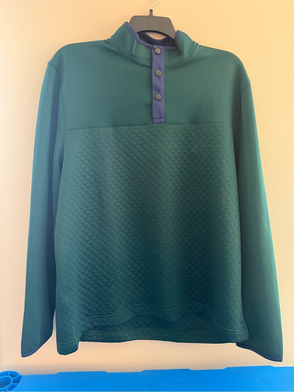 Southern Proper Teal Quilted Mock Neck Zip Pullover with Navy Trim